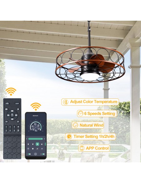 Oaks Aura 24" Outdoor Smart Ceiling Fan with LED Light Kit and Remote Control, Waterproof IP44, 5-Blade Design, Damp Rated