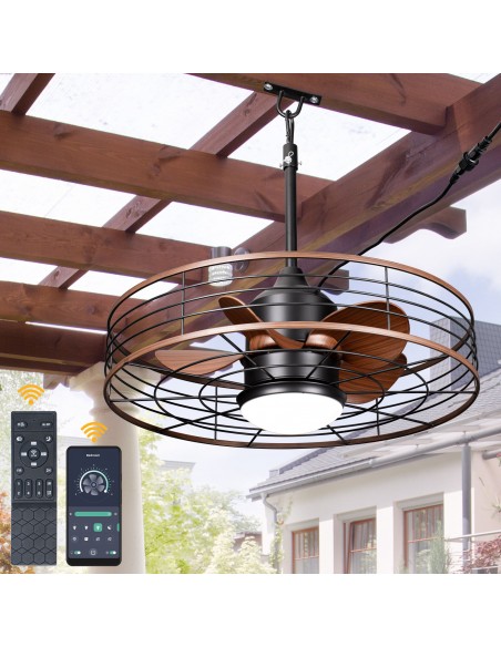 Oaks Aura 24" Outdoor Smart Ceiling Fan with LED Light Kit and Remote Control, Waterproof IP44, 5-Blade Design, Damp Rated