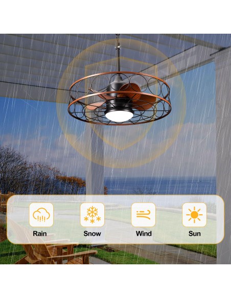 Oaks Aura 24" Outdoor Smart Ceiling Fan with LED Light Kit and Remote Control, Waterproof IP44, 5-Blade Design, Damp Rated