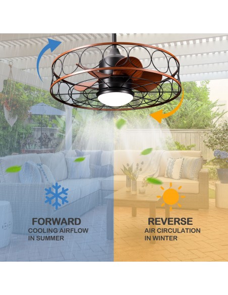 Oaks Aura 24" Outdoor Smart Ceiling Fan with LED Light Kit and Remote Control, Waterproof IP44, 5-Blade Design, Damp Rated