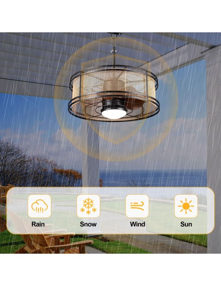 Oaks Aura 24" Outdoor Smart Ceiling Fan with LED Light Kit and Remote Control, Waterproof IP44, 5-Blade Design, Damp Rated