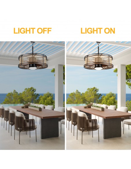 Oaks Aura 24" Outdoor Smart Ceiling Fan with LED Light Kit and Remote Control, Waterproof IP44, 5-Blade Design, Damp Rated