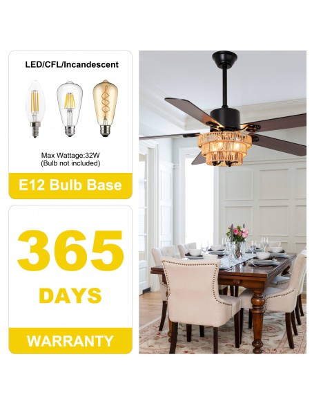 Oaks Aura 52" Modern Ceiling Fan with Light Kit & Remote, 6-Speed Quiet DC Motor for Bedroom, Living Room