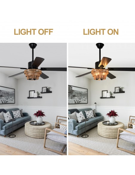 Oaks Aura 52" Modern Ceiling Fan with Light Kit & Remote, 6-Speed Quiet DC Motor for Bedroom, Living Room