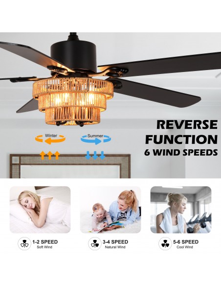 Oaks Aura 52" Modern Ceiling Fan with Light Kit & Remote, 6-Speed Quiet DC Motor for Bedroom, Living Room
