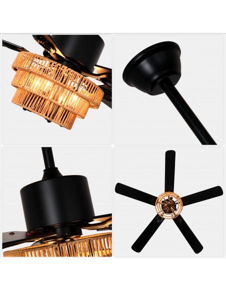 Oaks Aura 52" Modern Ceiling Fan with Light Kit & Remote, 6-Speed Quiet DC Motor for Bedroom, Living Room