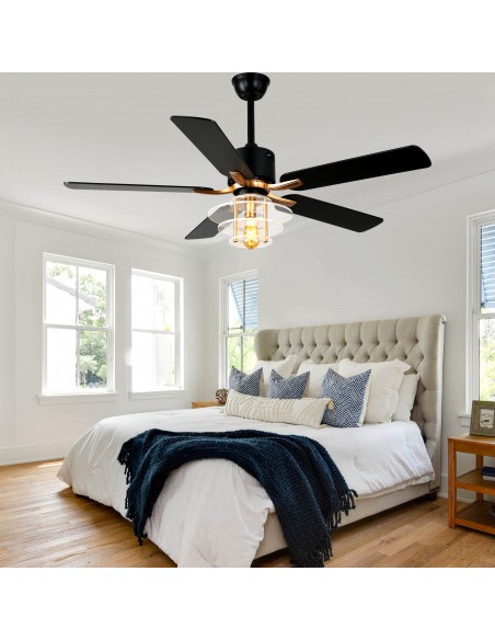 Oaks Aura 52" 5-Blade Ceiling Fan with Lights and Remote Control, 6-Speed DC Motor, Timer and Reversible Function