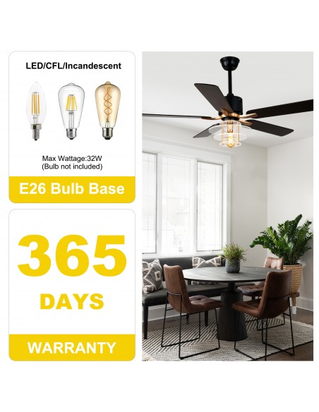 Oaks Aura 52" 5-Blade Ceiling Fan with Lights and Remote Control, 6-Speed DC Motor, Timer and Reversible Function