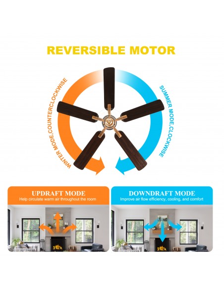 Oaks Aura 52" 5-Blade Ceiling Fan with Lights and Remote Control, 6-Speed DC Motor, Timer and Reversible Function