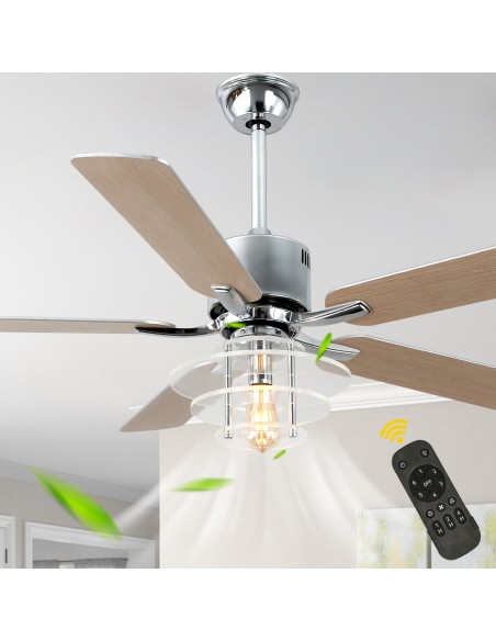 Oaks Aura 52" 5-Blade Ceiling Fan with Lights and Remote Control, 6-Speed DC Motor, Timer and Reversible Function