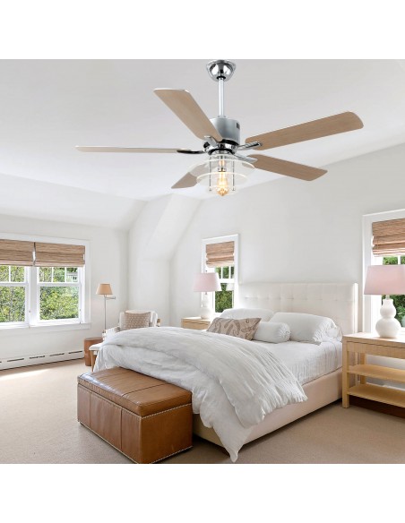 Oaks Aura 52" 5-Blade Ceiling Fan with Lights and Remote Control, 6-Speed DC Motor, Timer and Reversible Function