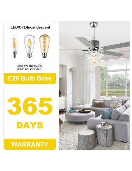 Oaks Aura 52" 5-Blade Ceiling Fan with Lights and Remote Control, 6-Speed DC Motor, Timer and Reversible Function