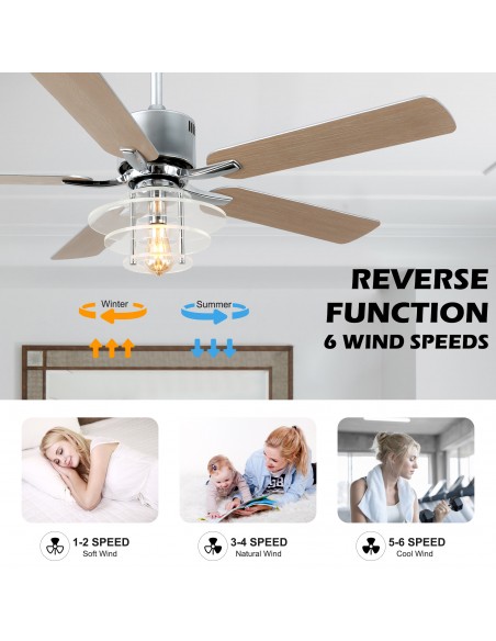 Oaks Aura 52" 5-Blade Ceiling Fan with Lights and Remote Control, 6-Speed DC Motor, Timer and Reversible Function