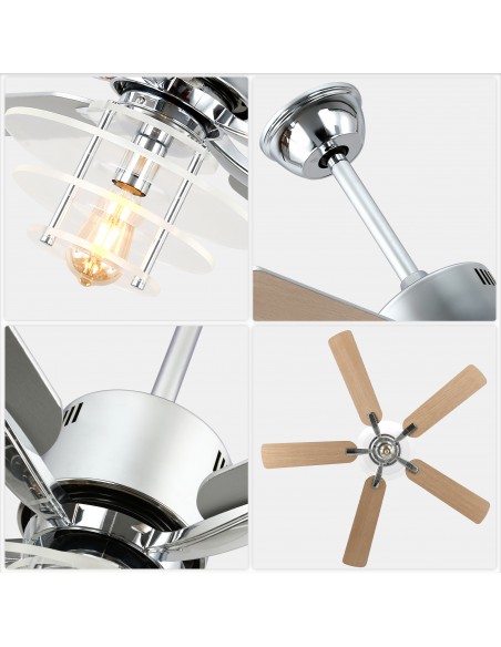 Oaks Aura 52" 5-Blade Ceiling Fan with Lights and Remote Control, 6-Speed DC Motor, Timer and Reversible Function