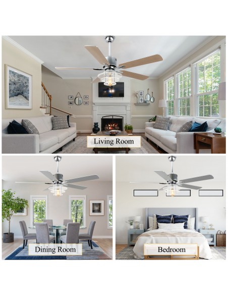 Oaks Aura 52" 5-Blade Ceiling Fan with Lights and Remote Control, 6-Speed DC Motor, Timer and Reversible Function