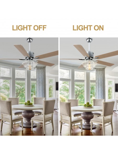 Oaks Aura 52" 5-Blade Ceiling Fan with Lights and Remote Control, 6-Speed DC Motor, Timer and Reversible Function