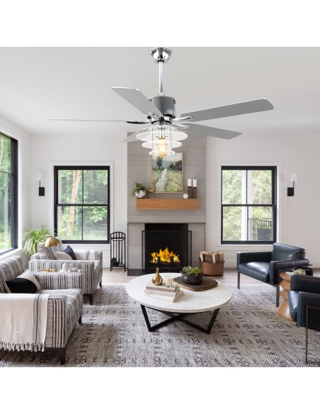 Oaks Aura 52" 5-Blade Ceiling Fan with Lights and Remote Control, 6-Speed DC Motor, Timer and Reversible Function