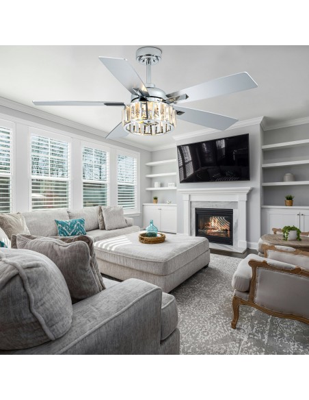 Oaks Aura 52” 5-Blade Ceiling Fan with Lights and Remote Control, 6-Speed DC Motor, Timer and Reversible Function