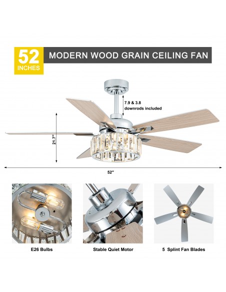 Oaks Aura 52” 5-Blade Ceiling Fan with Lights and Remote Control, 6-Speed DC Motor, Timer and Reversible Function