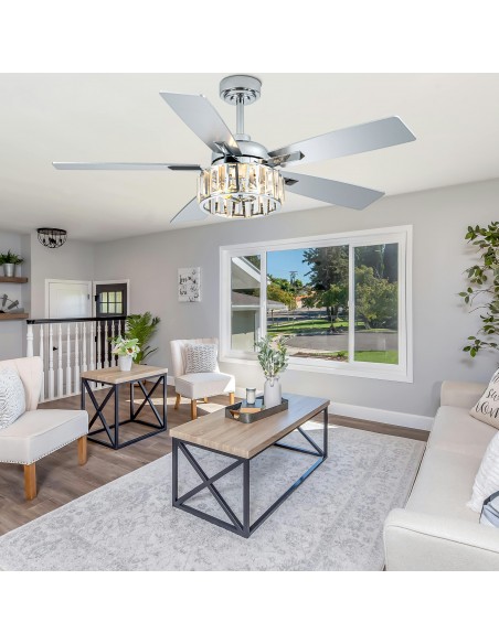 Oaks Aura 52” 5-Blade Ceiling Fan with Lights and Remote Control, 6-Speed DC Motor, Timer and Reversible Function