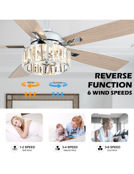 Oaks Aura 52” 5-Blade Ceiling Fan with Lights and Remote Control, 6-Speed DC Motor, Timer and Reversible Function