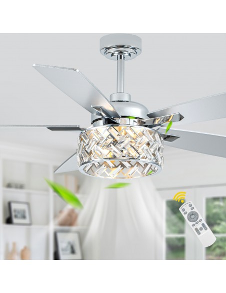 Oaks Aura 52” Crystal Ceiling Fan with Lights and Remote Control, 6-Speed DC Motor, Timer and Reversible Function