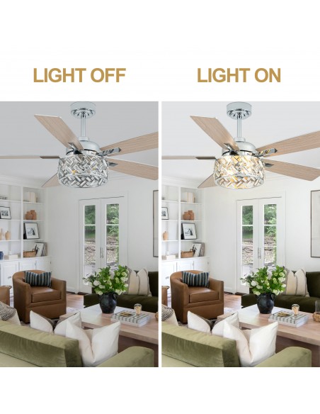 Oaks Aura 52” Crystal Ceiling Fan with Lights and Remote Control, 6-Speed DC Motor, Timer and Reversible Function