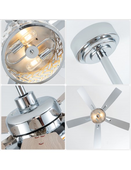 Oaks Aura 52” Crystal Ceiling Fan with Lights and Remote Control, 6-Speed DC Motor, Timer and Reversible Function