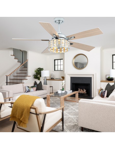 Oaks Aura 52" 5-Blade Ceiling Fan with Lights and Remote Control, 6-Speed DC Motor, Timer and Reversible Function