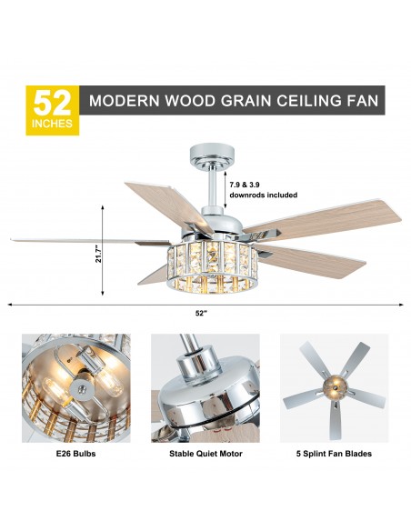 Oaks Aura 52" 5-Blade Ceiling Fan with Lights and Remote Control, 6-Speed DC Motor, Timer and Reversible Function