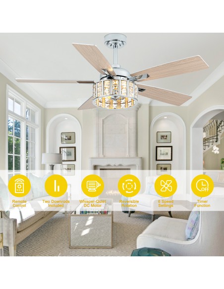 Oaks Aura 52" 5-Blade Ceiling Fan with Lights and Remote Control, 6-Speed DC Motor, Timer and Reversible Function