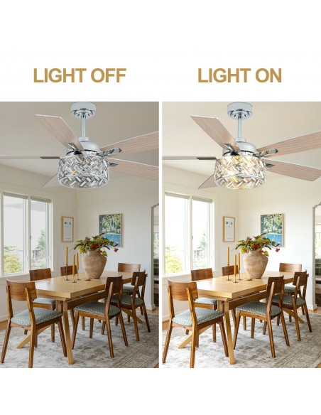 Oaks Aura 52" 5-Blade Ceiling Fan with Lights and Remote Control, 6-Speed DC Motor, Timer and Reversible Function
