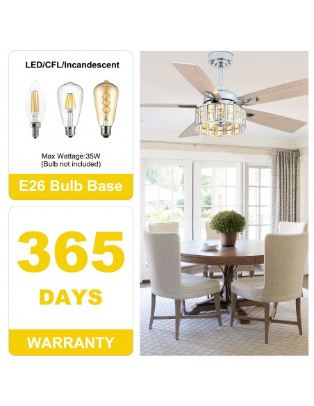 Oaks Aura 52" 5-Blade Ceiling Fan with Lights and Remote Control, 6-Speed DC Motor, Timer and Reversible Function