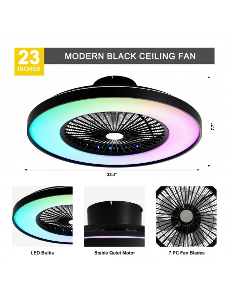 Oaks Aura 23" Smart RGB Flush Mount Ceiling Fan with LED Lights and Remote & APP Control, Dimmable Color Changing