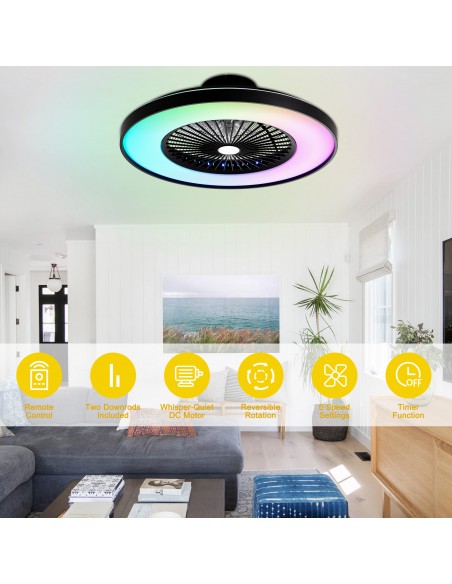 Oaks Aura 23" Smart RGB Flush Mount Ceiling Fan with LED Lights and Remote & APP Control, Dimmable Color Changing