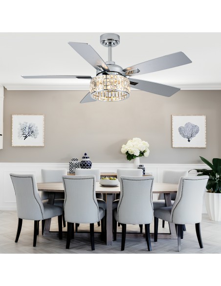Oaks Aura 52” 5-Blade Crystal Ceiling Fan with Lights and Remote Control, 6-Speed DC Motor, Timer and Reversible Function