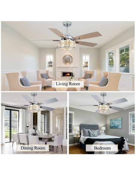 Oaks Aura 52” 5-Blade Crystal Ceiling Fan with Lights and Remote Control, 6-Speed DC Motor, Timer and Reversible Function