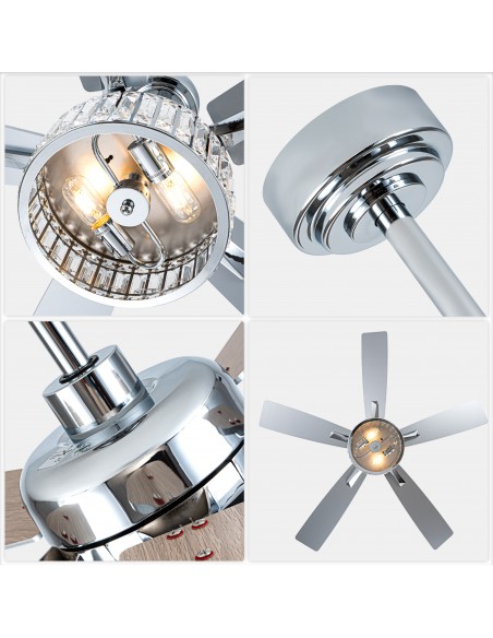 Oaks Aura 52” 5-Blade Crystal Ceiling Fan with Lights and Remote Control, 6-Speed DC Motor, Timer and Reversible Function