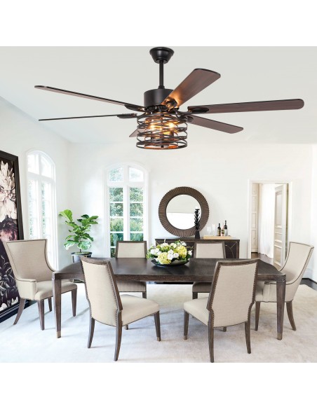 Oaks Aura 65” Matte Black Ceiling Fan with Light and Remote Control, 6-Speed DC Motor, Timer and Reversible Function