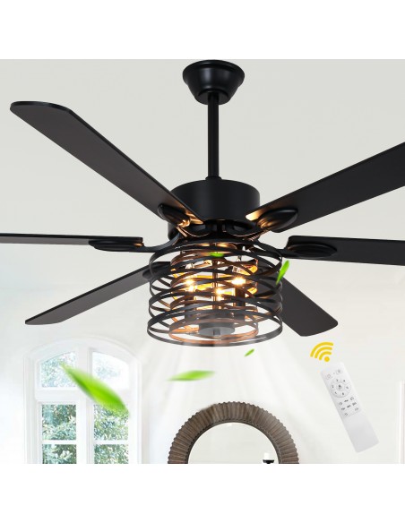 Oaks Aura 65” Matte Black Ceiling Fan with Light and Remote Control, 6-Speed DC Motor, Timer and Reversible Function