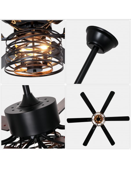 Oaks Aura 65” Matte Black Ceiling Fan with Light and Remote Control, 6-Speed DC Motor, Timer and Reversible Function