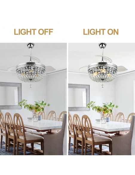 Oaks Aura 42” Crystal Ceiling Fan with Lights and Remote Control, 6-Speed Reversible DC Motor, Adjustable Height