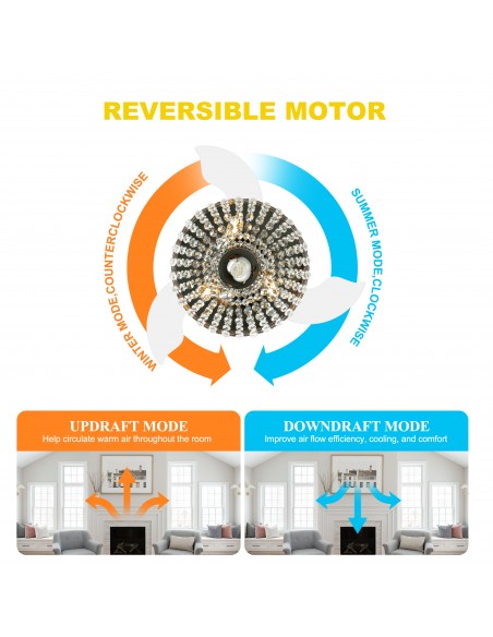 Oaks Aura 42” Crystal Ceiling Fan with Lights and Remote Control, 6-Speed Reversible DC Motor, Adjustable Height