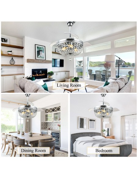 Oaks Aura 42” Crystal Ceiling Fan with Lights and Remote Control, 6-Speed Reversible DC Motor, Adjustable Height