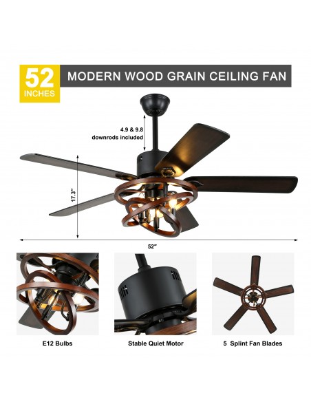 Oaks Aura 52" 5-Blade Ceiling Fan with Lights and Remote Control, 6-Speed DC Motor, Timer and Reversible Function
