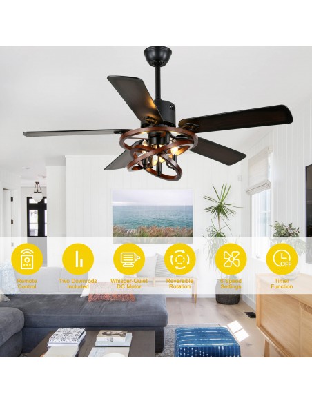 Oaks Aura 52" 5-Blade Ceiling Fan with Lights and Remote Control, 6-Speed DC Motor, Timer and Reversible Function