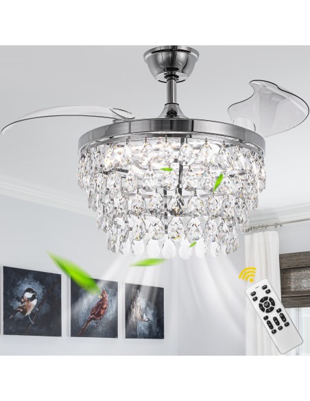 Oaks Aura 42" Crystal Ceiling Fan with Lights and Remote Control, 6-Speed Reversible DC Motor