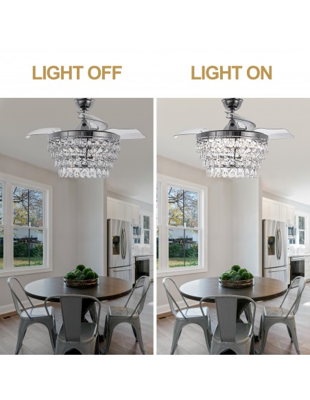 Oaks Aura 42" Crystal Ceiling Fan with Lights and Remote Control, 6-Speed Reversible DC Motor