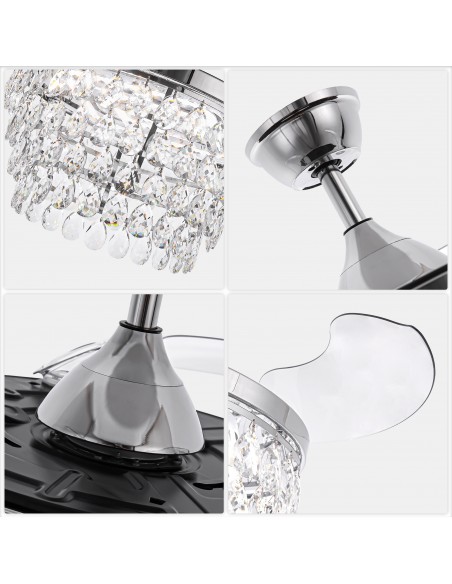 Oaks Aura 42" Crystal Ceiling Fan with Lights and Remote Control, 6-Speed Reversible DC Motor