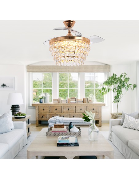 Oaks Aura 42" Crystal Ceiling Fan with Lights and Remote Control, 6-Speed Reversible DC Motor